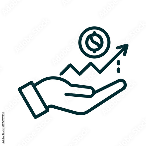 Hand holding money symbol with increasing graph elements  
