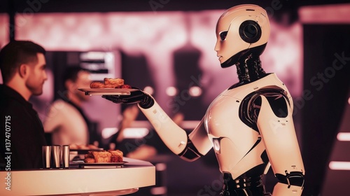 AI Powered Robotic Waiter Serving Food in Automated Restaurant
