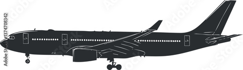 Silhouette of a large passenger airplane showcasing its distinct shape and design.