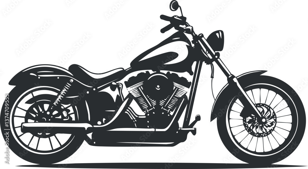 Obraz premium Black and white silhouette of a classic motorcycle showcasing detailed engine and design elements.