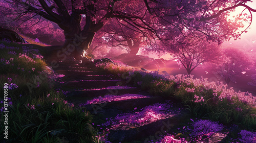 sunset in the pink trees