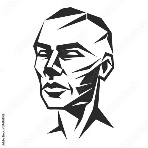 Geometric Man: A stark, high-contrast depiction of a human face rendered in sharp, geometric facets. Expressing a modern aesthetic of the portrait