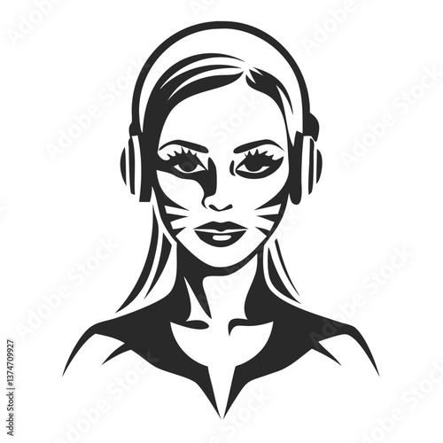 Mysterious Soundscape: The portrait of a woman adorns headphones with abstract strokes, her expression captivating, and hints at immersion in the auditory realm.
