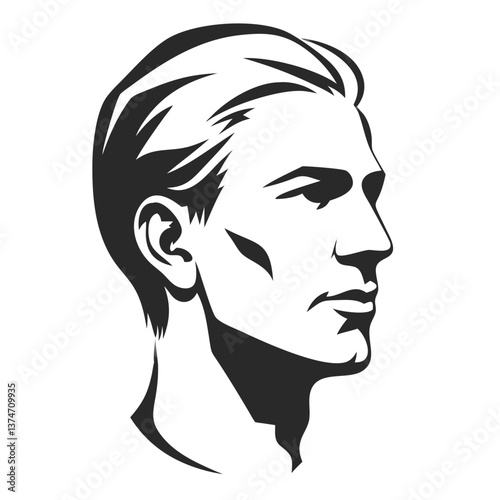 Elegant Portrait of a Man: A striking silhouette of a handsome man is rendered in monochromatic style, focusing on clean lines and sophisticated aesthetic. 
