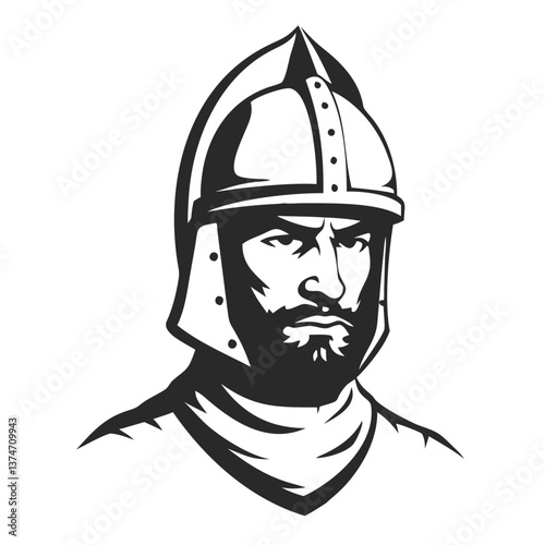Warrior's Stoic Gaze: A stern-faced warrior, donned in historical armor, exudes an aura of strength and determination, his gaze fixed with resolute intensity.