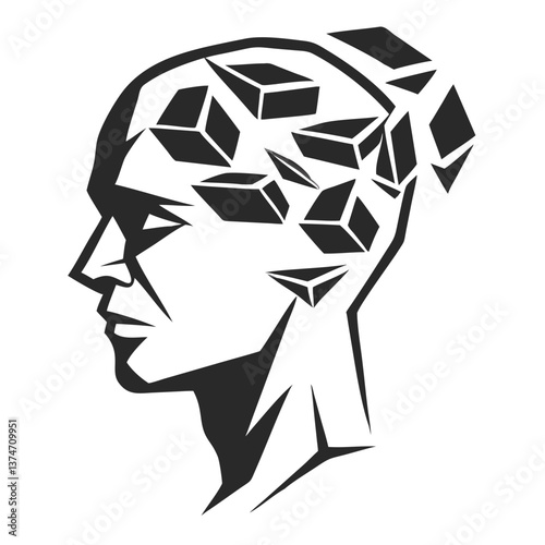 Intricate Cognitive Composition: An artistic, abstract illustration that depicts a person's profile filled with geometric shapes, representing the complexities of thought.