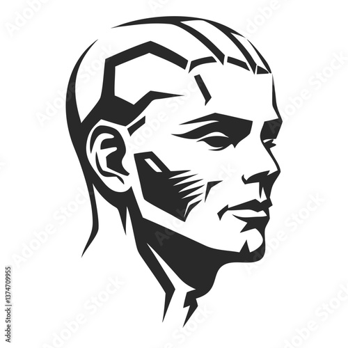 Portrait of a Strong: An artistic portrait showcases a modern, sculpted face, the clean lines and stark contrasts highlighting its structure and strength.