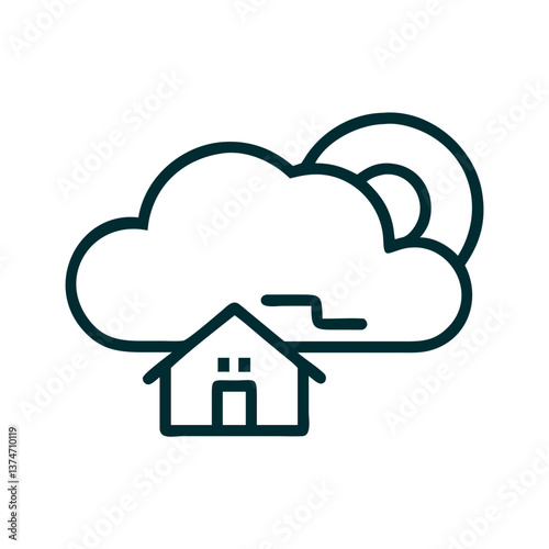 House with Clouds and Sun Icon in Minimalist Style  