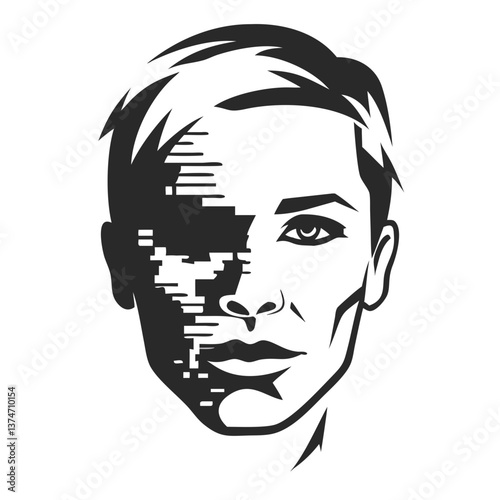 Bold Portrait of a Person: A striking grayscale depiction of a person, with a bold artistic style, emphasizing the unique features of the face in this captivating image.