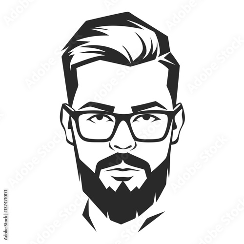 The Bearded Icon: A striking line art portrait of a man with a well-groomed beard, stylish glasses, and a confident gaze, perfectly capturing the essence of modern masculinity and intellectualism.