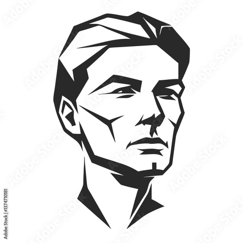 Geometric Portrait: A striking monochrome illustration showcases a person's portrait, meticulously crafted with a geometric style, emphasizing clean lines and a modern aesthetic.