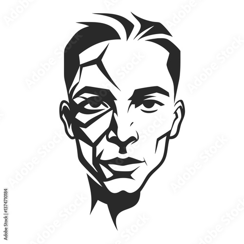 Contrasting Portrait: A striking illustration presents a male face with a bold, graphic style, the subject's expression capturing a moment of thoughtful intensity.