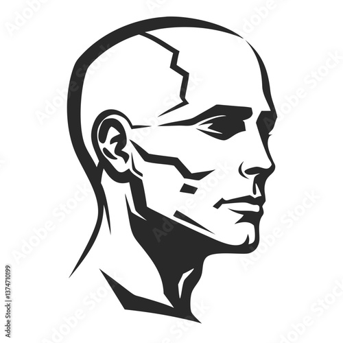 The Introspective Glance: A stark monochrome profile unveils the intricate anatomy of a human head, rendered in a minimalist style that captivates the mind and encourages a dive into self-reflection.