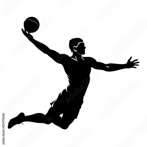 Silhouette of a Basketball Player in Action: The silhouette of a basketball player executing a dynamic jump shot with impeccable form against a neutral background.