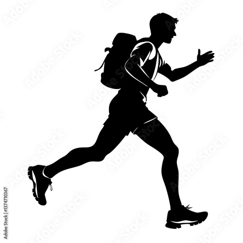 Silhouette of an Adventurer: A dynamic silhouette of a hiker strides confidently forward, backpack securely in place, ready to explore the wilderness.