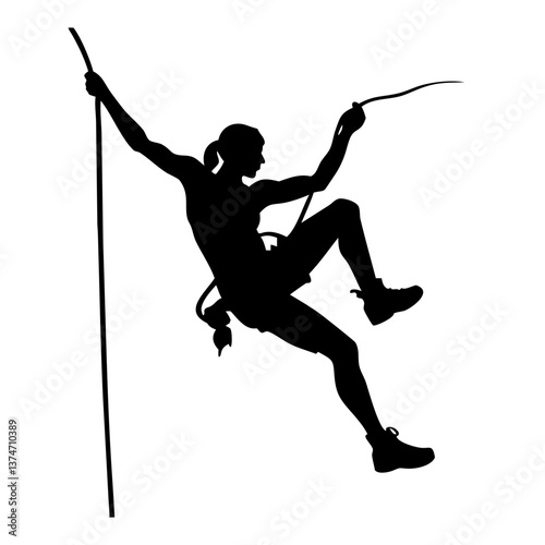 The Silhouette Ascent: A daring silhouette of a rock climber ascends a challenging vertical route, showcasing strength, precision, and determination.