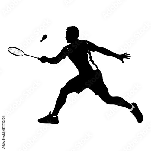 Dynamic Shuttlecock Action: A dynamic silhouette of a badminton player executing a powerful overhead smash with the shuttlecock in flight. Capturing the energy, precision.