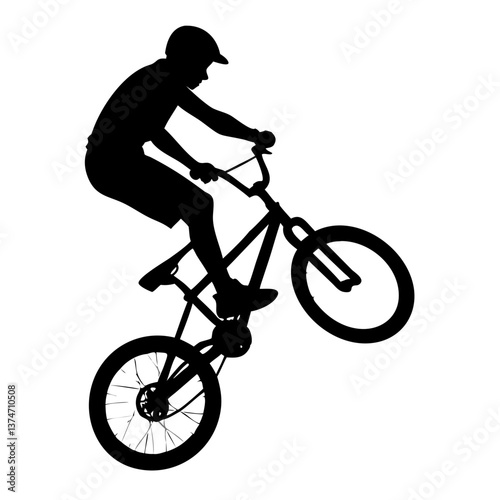 BMX Bike Stunt: Silhouette of a biker performing a mid-air stunt on a BMX bike. Captures the essence of extreme sport.