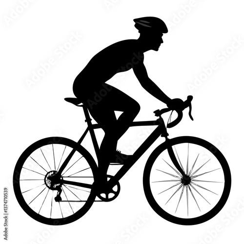 Cycling Silhouette: A dynamic silhouette of a cyclist in action, riding a bicycle against a clean background, highlighting the streamlined form and energy of the sport.