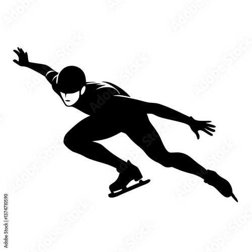 Ice Skater Silhouette: An athlete in motion, gliding across the ice. A dynamic artwork, rendered in striking black and white silhouette.