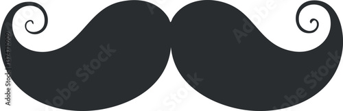 Stylized black curled mustache icon representing classic masculine grooming and retro fashion.