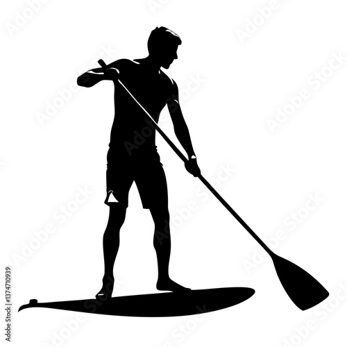 Silhouette Paddleboarding: A striking silhouette of a person paddleboarding, gliding effortlessly across the water's surface, engaging in an exhilarating watersport