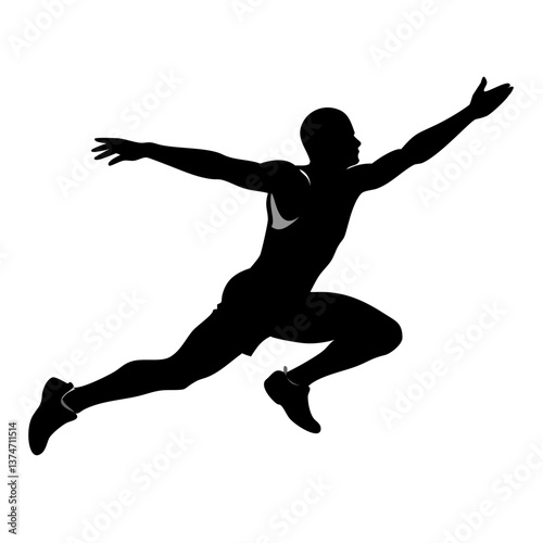 Silhouette of a Long Jumper: A dynamic silhouette of an athletic male long jumper mid-air, showcasing the power and grace of a skilled athlete in this minimalist design.