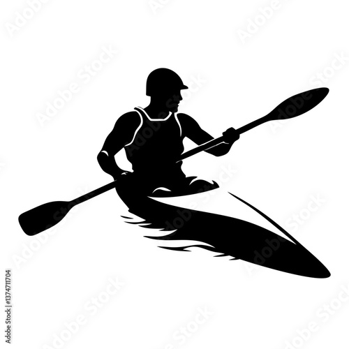 Kayaking silhouette : This image is an elegant silhouette of a person kayaking in the water, the image is isolated for clear and strong composition.