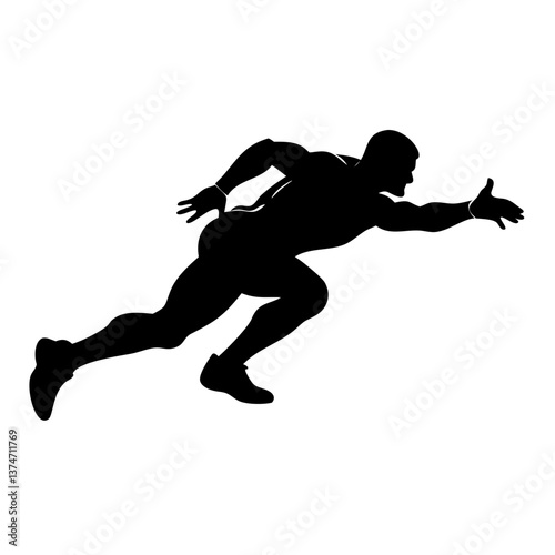 Silhouette of Speed: A dynamic black silhouette of a runner in full stride, representing the essence of speed, power, and athletic prowess. 