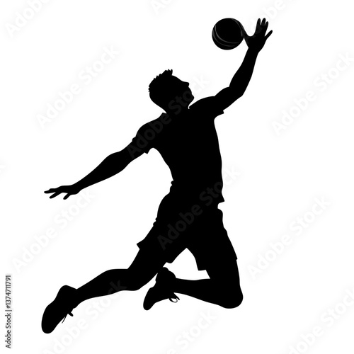 Volleyball Silhouette: Dynamic silhouette of a volleyball player executing a powerful spike, capturing the energy and athleticism of the sport.