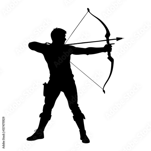 Archery Silhouette: A striking silhouette of a person engaged in archery, poised with a bow and arrow. Capturing the essence of focus, skill, and precision in a dramatic pose.