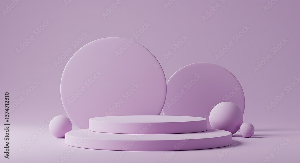 Obraz premium Display Platform with Lavender Backdrop and Circles for Product Presentation