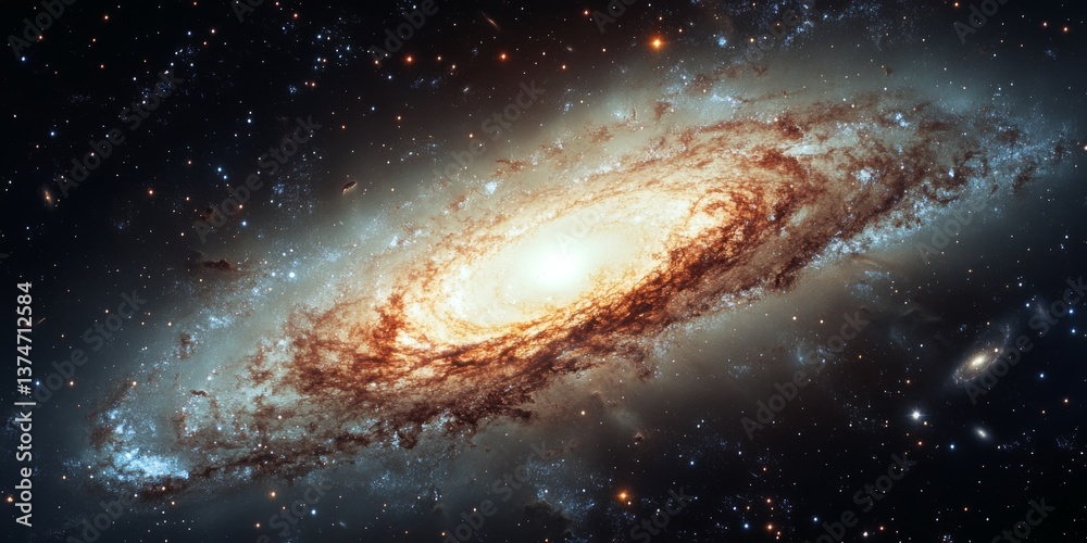 Fototapeta premium A stunning view of a spiral galaxy filled with vibrant colors. The celestial scene showcases the beauty of the universe. Perfect for science, art, and educational projects. AI