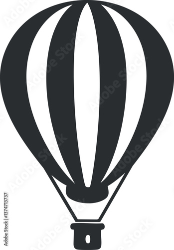 Black and white silhouette of a hot air balloon icon symbolizing travel and adventure.