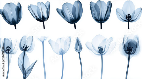 Transparent tulip flower scan collection for design