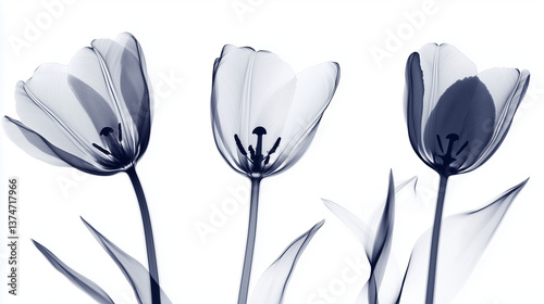 Scientific flower illustration set, purple x-ray tulips