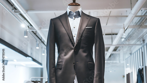 Dark suit on mannequin modern store interior elegant clothing display