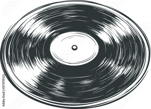 Vinyl record in detailed black and white