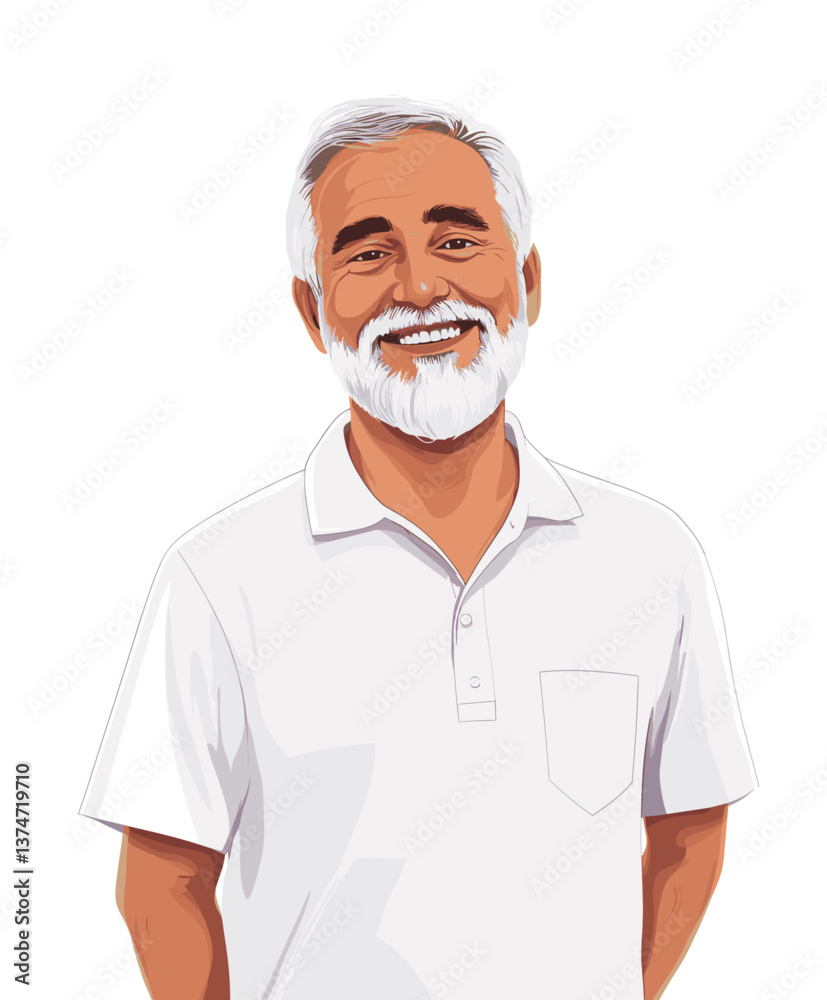 Elderly Middle Eastern man with a joyful expression posing in a casual white shirt against a plain background Elderly Middle Eastern man with a joyful expression posing in a casual white shirt against a plain background