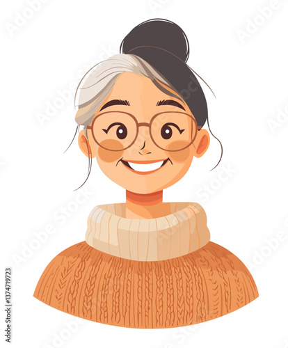 Happy elderly European woman enjoying a sunny afternoon together with friends in a cozy cafe