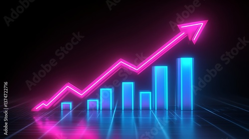 Vibrant digital chart with rising bars and glowing neon arrow image Free Download Vibrant digital chart with rising bars and glowing neon arrow image - GFXLoad