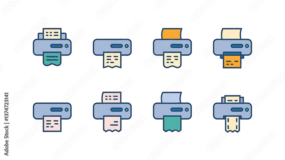 Printer icons various paper outputs vector graphic Printer icons various paper outputs vector graphic