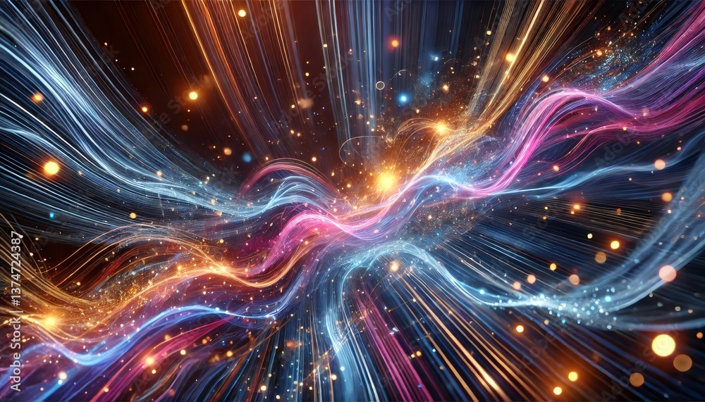 Fototapeta premium Colorful energy flow and light motion creating dynamic waves in abstract image