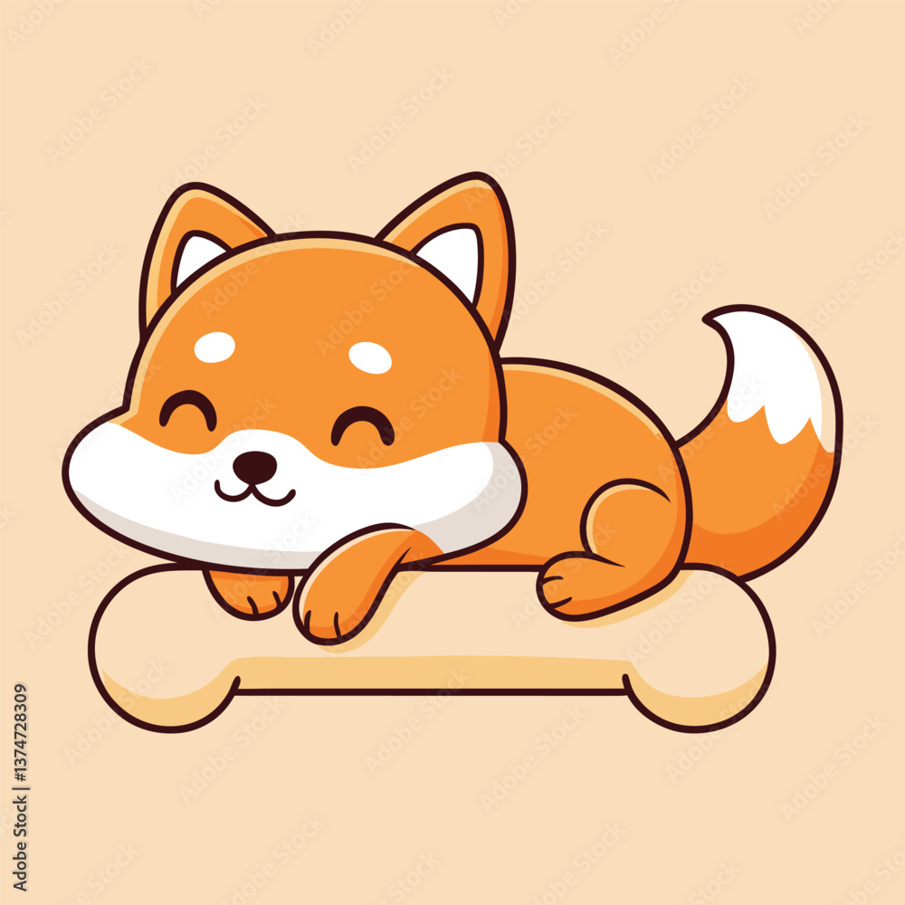 Obraz premium Cute Fox Sleeping on a Bone Cartoon Art Illustration Vector Design