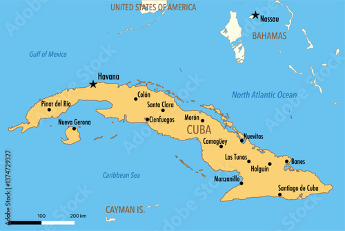 Vector Map of Cuba with Major Cities and Political Borders – Editable Illustration
