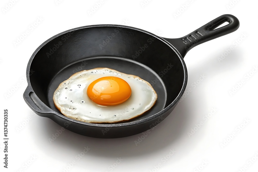 A perfectly fried egg, sunny-side up, nestled in a dark cast iron skillet, showcasing its golden yolk and delicate white. A perfectly fried egg, sunny-side up, nestled in a dark cast iron skillet, showcasing its golden yolk and delicate white.