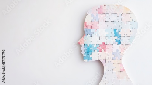 Minimalist puzzle head concept symbolizing mental complexity for World Schizophrenia Day awareness poster