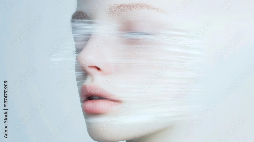 Naklejka premium Soft-focused surreal face representing dissociation and identity confusion for World Schizophrenia Day awareness