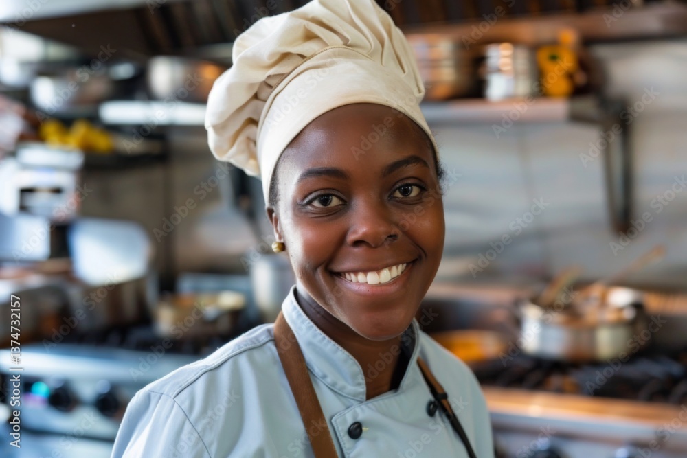 Portrait of a young female chef in kitchen Portrait of a young female chef in kitchen