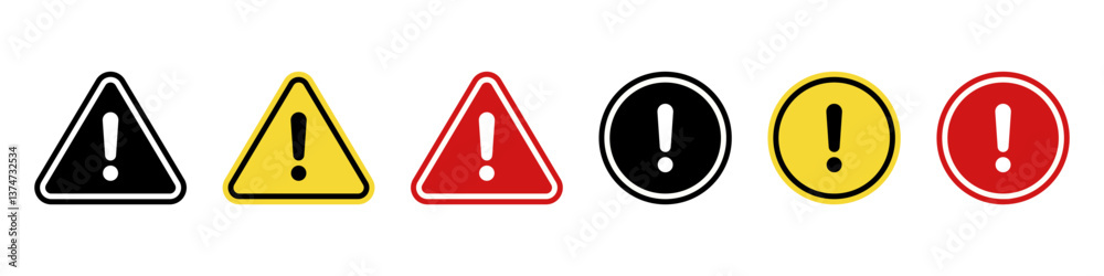 Caution warning signs set. Exclamation marks Caution warning signs set. Exclamation marks